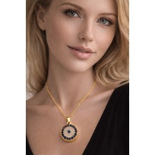 Stainless Steel Mavi & Beyaz Taşlı Premium Altın Kaplama Kolye