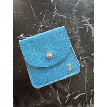 Pinkylola Design-Kare Model J Harfli , Mavi Hakiki Deri Mini Bozuk Para Cüzdanı /airpod Kılıfı