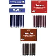 Scrikss Dolma Kalem Kartuşu Kahverengi  & Mavi & Kırmızı ( 3'lü Paket )