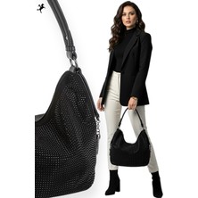 Nas Bag Yeni Sezon Kadın Omuz Çapraz Çanta Siyah Taşlı