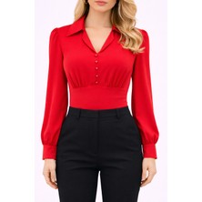 On Triko Önü Düğme Detaylı Bluz 32330