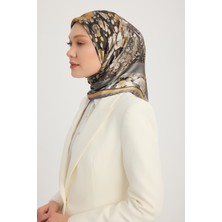 Schaless Çiçek Kozmosu - Gri - Aurora Desenli Janjan Eşarp - 90X90 cm