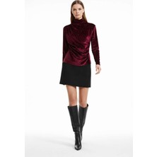 Shopping Shop Drape Yaka Taşlı Kadife Bluz BORDO