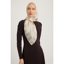 Schaless Ritmik Geometri - Bej - Aurora Desenli Janjan Eşarp - 90X90 cm