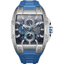 Quantum Erkek Kol Saati 43 mm Lacivert Silikon Kordon Siyah & Mavi Kadran Kronograf Mekanizma 5 Atm