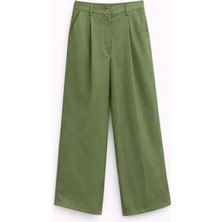 Mixray 4787 Kadın Yüksel Bel Palazzo Dökümlü Bol Paça Pantolon Haki