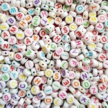 Tahtakale Toptancı Akrilik Renkli Harfli Boncuk 4x7 mm (100 Gr)