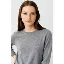 Desen Triko Kadın Sıfır Yaka Klasik Yün Kazak Y.füme