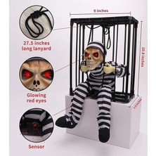 SiHako Hareketli Sesli Sensörlü Mahkum Görünümlü Kuru Kafa Iskelet Dekorasyon 22X27 cm