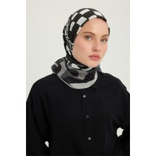 Schaless Pastel Yolculuk - Gri - Efilia Desenli Eşarp - 90X90 cm