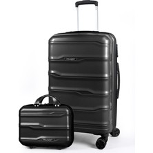 Polo&sky Azra Model Siyah Pp Polipropilen Kırılmaz 2'li Orta Boy + Makyaj Valiz Seti