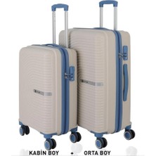 Mçs Bavul Orta ve Kabin 2li Set Kırılmaz Silikon Valiz V374 Kemik/skyblue