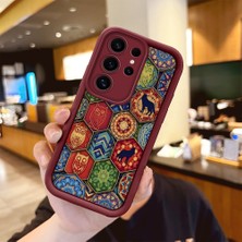 Ucuc Samsung Galaxy S25 Ultra Uyumlu Burgundy Silikon Kılıf Zarif Retro Desenli Kamerayı Koruyan Anti-Çarpma