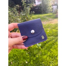 Pinkylola Design Pinkylola  Design- Kare Model' B Harfli Mor Hakiki Deri Mini Bozuk Para Cüzdanı/airpod Kılıfı