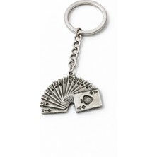 Herşey Nota Iskambil Kâğıdı Poker Temalı Yelpaze Figürlü Gümüş Renk Unisex Metal Anahtarlık