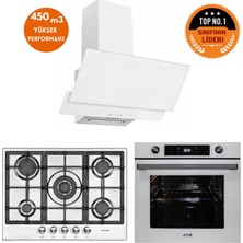 Eminçelik ve Afm Tech Markalı / Vera 5 Gözlü 1'wok Inox Beyaz Ankastre Set ( 22 380+ FM7701+FM3301)