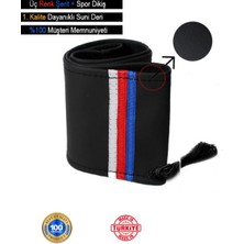 Mlh Store Tüm Araçlar Için Uyumlu Üniversal Direksiyon Kılıfı Dikmeli + Şeritli Beyaz Kırmızı Mavi