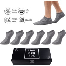 Lion Monroe Bambu Erkek Patik Düz Gri Çorap Dikişsiz Premium Kutulu 6'lı