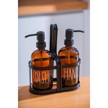Metal Stantlı 2'li Cam Sabunluk&deterjanlık Hands-Dishes Amber 500 ml + 500 ml