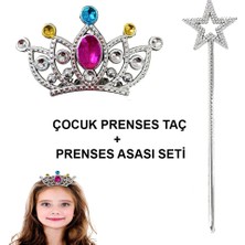 SiHako Çocuklar Için Taraklı Prenses Tacı ve Prenses Yıldız Asa Seti Gümüş