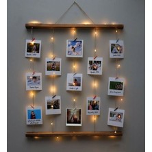 KütükOn Ahşap Led'li Mandallı Anı Çerçevesi | Işıklı Fotoğraf ve Not Askılığı Duvar Dekoru