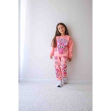 Jelibom Labubu Baskılı 3 Iplik Şardonlu Kız Çocuk Eşofman Takımı Ikili Takım