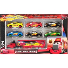Brother Toys 7'li Metal Şimşek Mcqueen Araba ve Tır Seti Oyuncak 6 Adet Araba 1 Adet Tır