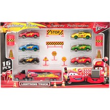 Brother Toys 16 Parça Metal Şimşek Mcqueen Aksesuarlı Araba ve Tır Seti Oyuncak 6 Araba, 1 Adet Tır