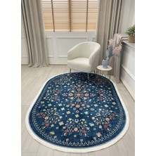 Brillant Lacivert Blue Floral Vintage Lateks Taban Halı
