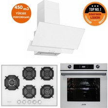 Eminçelik ve Afm Tech Markalı / Evon 5 Gözlü 1'wok Beyaz Ankastre Set ( 22 386 Y+ FM7701 + FM3301 )