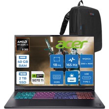 Acer Nitro 18 Ryzen Aı 9 365 40GB 2tb SSD 12GB/RTX5070TI/115W 18" Qhd (2560 x 1600) 165Hz Mat IPS Freedos Gaming Bilgisayar NHQYFEY001F15 + Zettaçanta