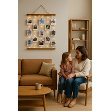 KütükOn Ahşap Led'li Mandallı Fotoğraf Çerçevesi | Duvar Dekoru ve Anı Köşesi Seti