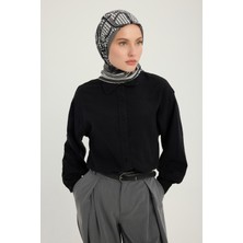 Schaless Süvarinin Arması - Siyah - Vierra Desenli Viskon Eşarp - 90X90 cm