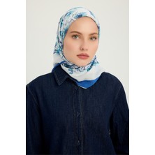 Schaless Sessiz Botanik - Mavi - Vierra Desenli Viskon Eşarp - 90X90 cm