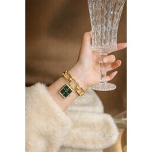 Stainless Stell Casual Tarz Altın Kaplama Kordonlu Quartz Saat Bileklik