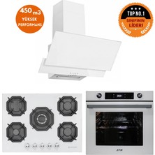 Eminçelik ve Afm Tech Markalı / Etna 5 Gözlü 1'wok Beyaz Ankastre Set ( 22 386 + FM7701 + FM3301 )