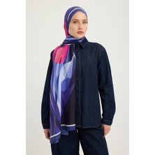 Schaless Işıklı Çiçekler - Mor - Vierra Desenli Viskon Şal - 70X190 cm
