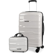 Polo&sky Azra Model Taş Rengi Pp Polipropilen Kırılmaz 2'li Orta Boy + Makyaj Valiz Seti