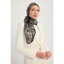 Schaless Etnik Bahar - Siyah - Aurora Desenli Janjan Eşarp - 90X90 cm