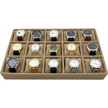 Megass Dekor Anzac Model Süet Kumaş Sütlü Kahve Renk 42/25 cm 15 Yastıklı Çekmece Içi Takı Kutusu