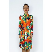 Lale Butik Missemramiss Floş Viskon Summer Gömlek Tunik 3938 Turuncu Desenli