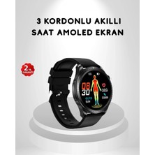Narnuga Amoled Ekranlı Akıllı Saat – 3 Kordon Seçenekli, Suya Dayanıklı, Kalp Atış ve Uyku Takip Özellikli