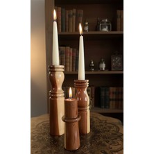 Tolga's Workshop El Yapımı Ardıç Ağacı 3’lü Ahşap Şamdan Seti – Mum Dahil | Rustik & Country Dekor (Doğal Ardıç Ağacı Rengi)