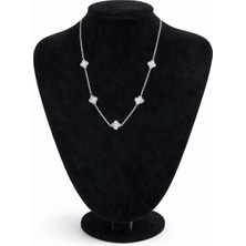 Pangu Işlemeli Yonca Motifli Gümüş Renk Çelik Zincir Kolye