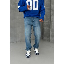 Oray Store Taşlama Mavi Baggy Pantolon