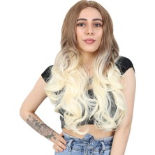 Sb Shopping Yoğun Dalgalı Fiber Sentetik Uzun Perçemsiz Peruk / Balköpüğü / Platin Ombreli