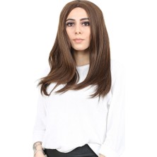 Sb Shopping Kahkülsüz Fiber Sentetik Orta Boy Düz Peruk / Kahve Karamel
