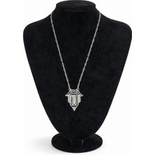 Pangu Geometrik Motifli Gümüş Renk Çelik Kolye