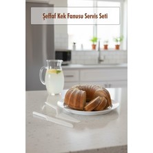 Sb Shopping Akrilik Beyaz Kek Fanusu ve Servis Seti - 33 x 39 x 14 cm