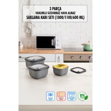 Sb Shopping Kare 3 Parça Vakumlu Sızdırmaz Hava Almaz Saklama Kabı Seti Füme (1800/1100/600 Ml)